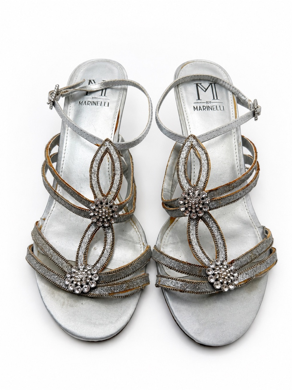 M by Marinelli Silver Rhinestone Strappy Heels – Women’s Size 7.5